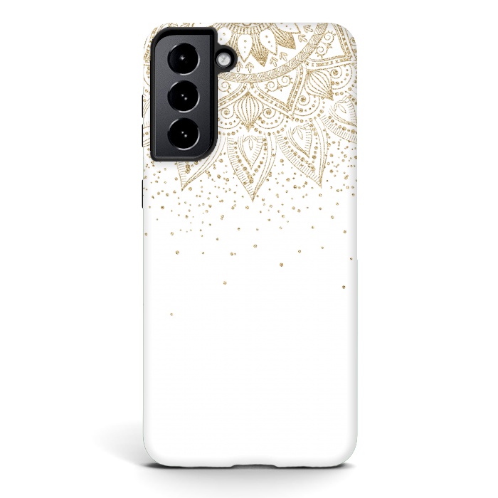 Galaxy S21 StrongFit Elegant Gold Mandala Confetti Design by InovArts
