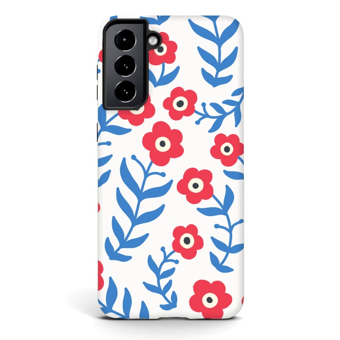 Galaxy S21 plus StrongFit Red flowers and blue leaves by Winston