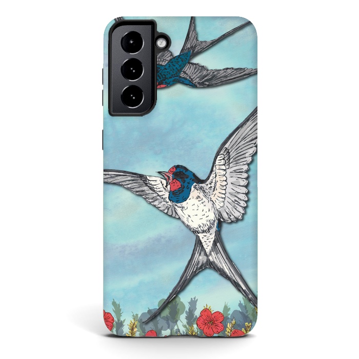 Galaxy S21 StrongFit Summer Swallows by Lotti Brown