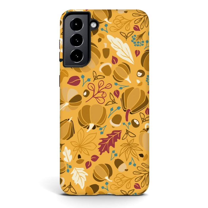 Galaxy S21 plus StrongFit Fall Fruits in Mustard and Red by Paula Ohreen