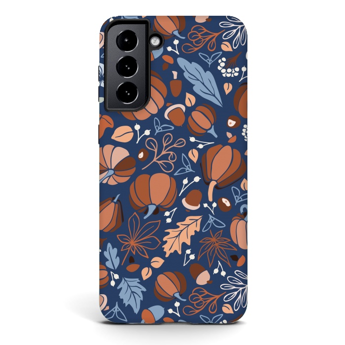 Galaxy S21 plus StrongFit Fall Fruits in Navy and Orange by Paula Ohreen