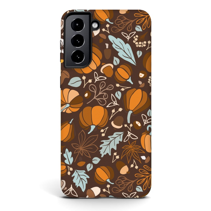 Galaxy S21 plus StrongFit Fall Fruits in Brown and Mustard by Paula Ohreen