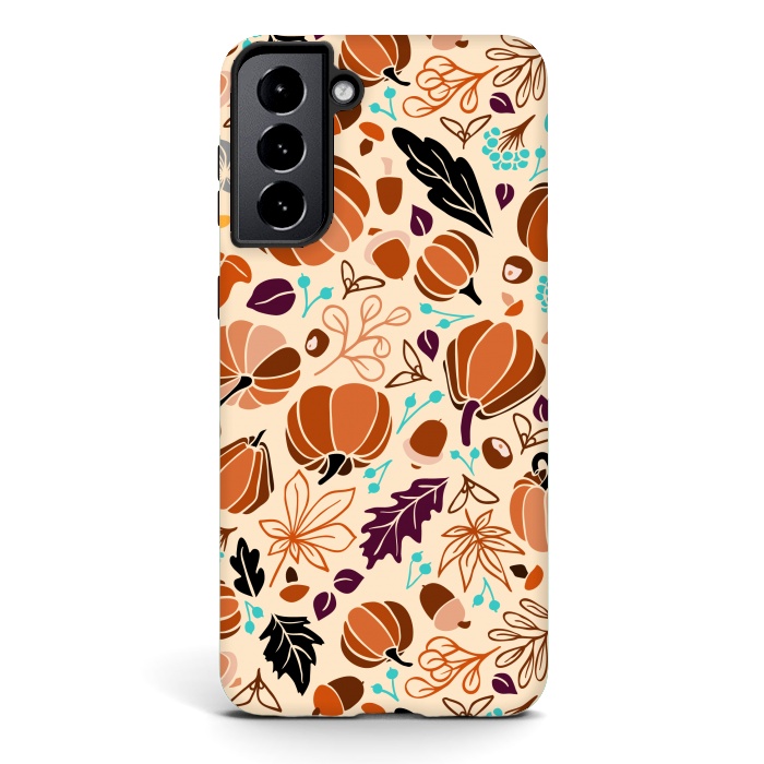Galaxy S21 StrongFit Fall Fruits in Cream and Orange by Paula Ohreen