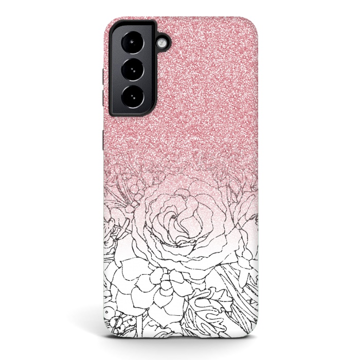 Galaxy S21 StrongFit Elegant Floral Doodles Pink Gradient Glitter Image by InovArts