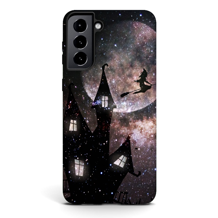 Galaxy S21 plus StrongFit Flying witch and dark house at night by Oana 