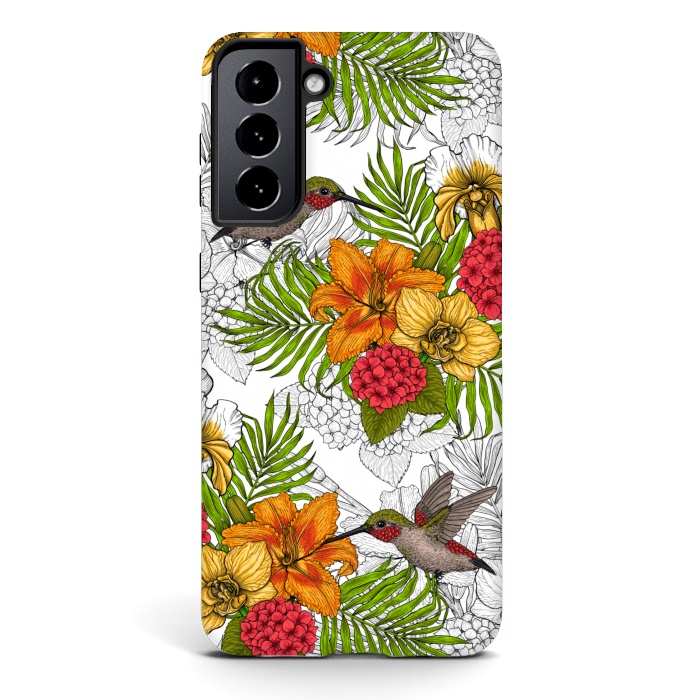 Galaxy S21 StrongFit Hummingbirds and tropical bouquet by Katerina Kirilova