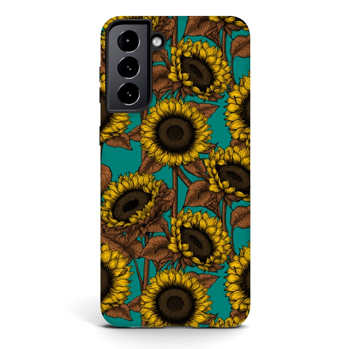 Galaxy S21 plus StrongFit Sunflowers on turquoise by Katerina Kirilova