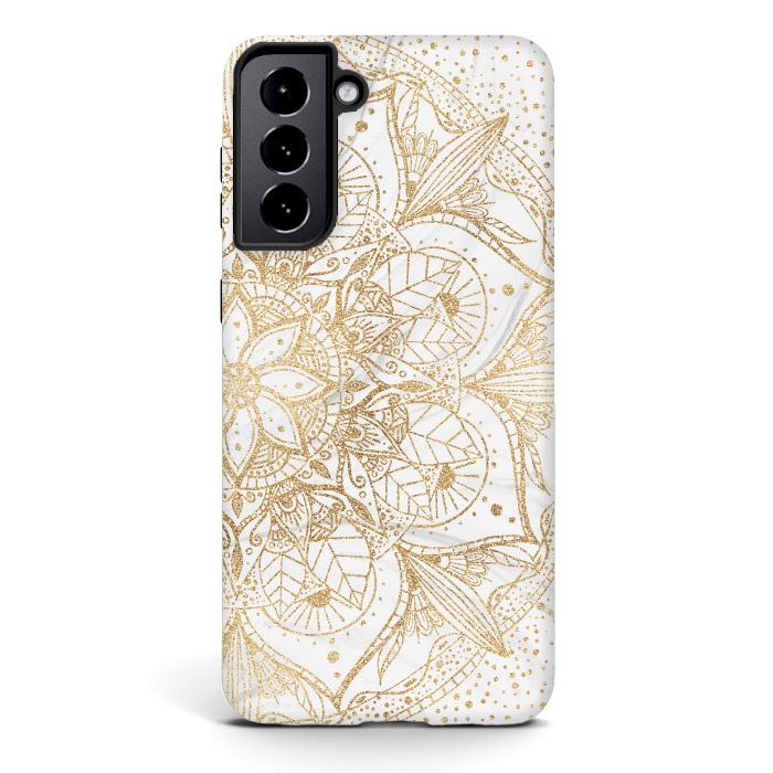 Galaxy S21 StrongFit Trendy Gold Floral Mandala Marble Design by InovArts
