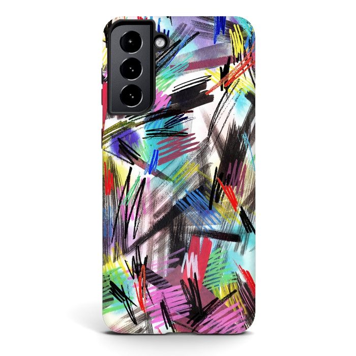 Galaxy S21 StrongFit Wild Colorful Scratches and Strokes  by Ninola Design