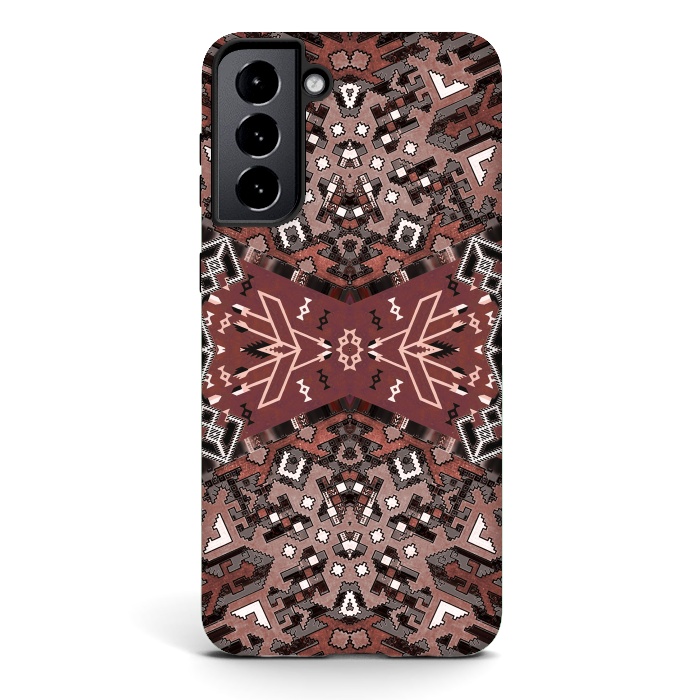 Galaxy S21 StrongFit Ethnic geometric pattern in autumnal brown by Oana 