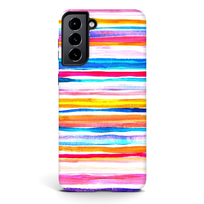 Galaxy S21 plus StrongFit Bright Hand Painted Gouache Beach Chair Stripes by Micklyn Le Feuvre