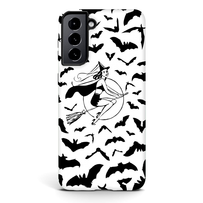 Galaxy S21 StrongFit Witch and flying bats vintage illustration by Oana 