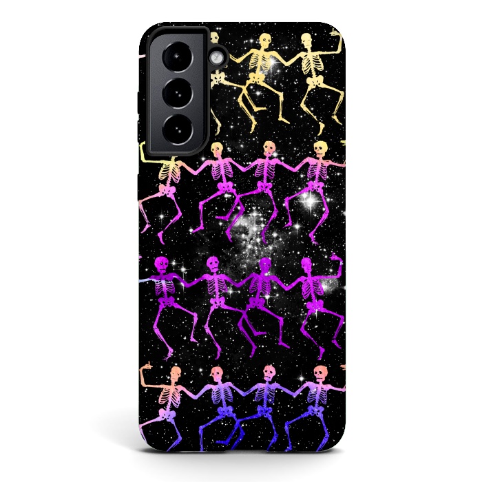 Galaxy S21 StrongFit Neon gradient dancing skeletons Halloween by Oana 