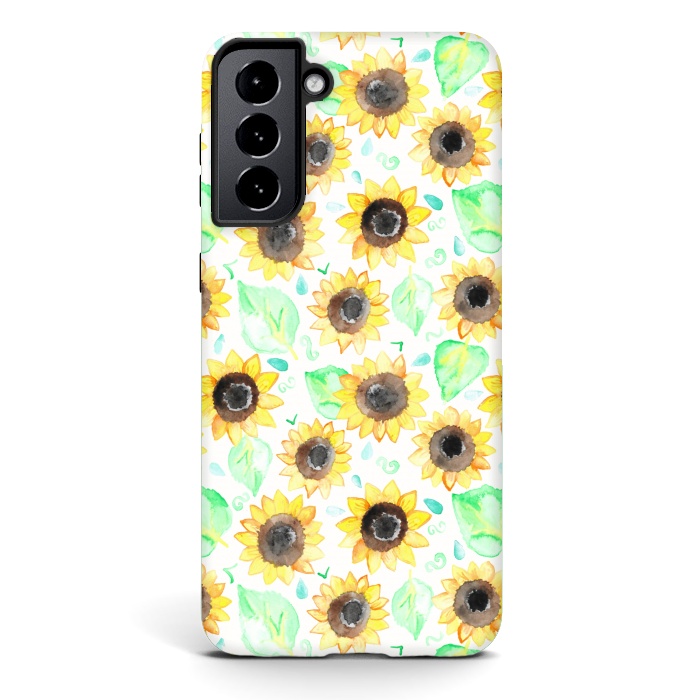 Galaxy S21 StrongFit Cheerful Watercolor Sunflowers by Tangerine-Tane