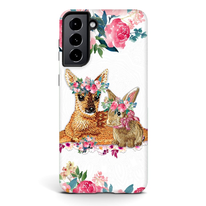 Galaxy S21 plus StrongFit Flower Friends Fawn Bunny Lace by Monika Strigel