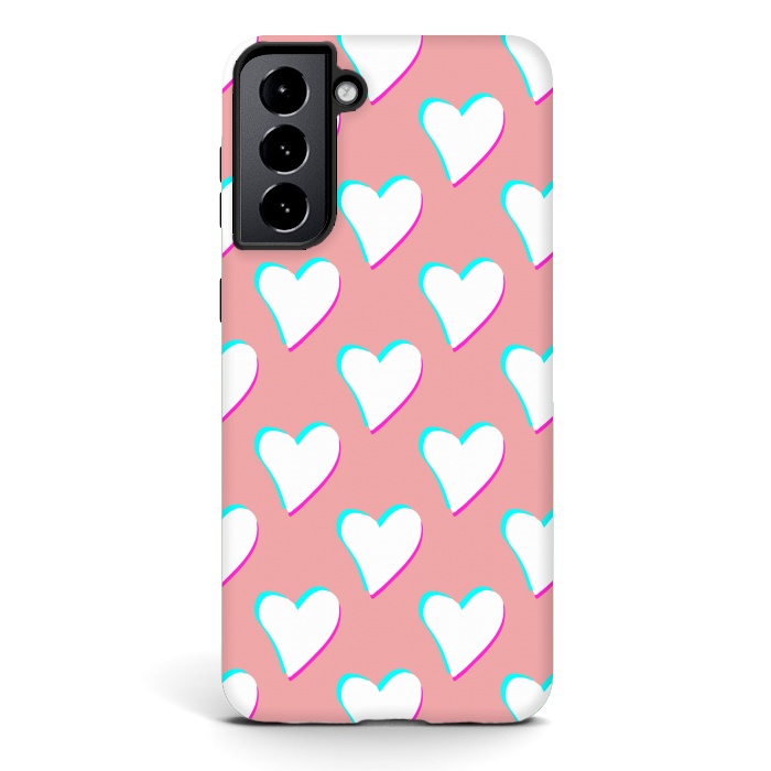 Galaxy S21 StrongFit Retro Pink Hearts by Julie Erin Designs