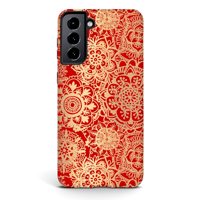 Galaxy S21 StrongFit Red and Gold Mandala Pattern by Julie Erin Designs
