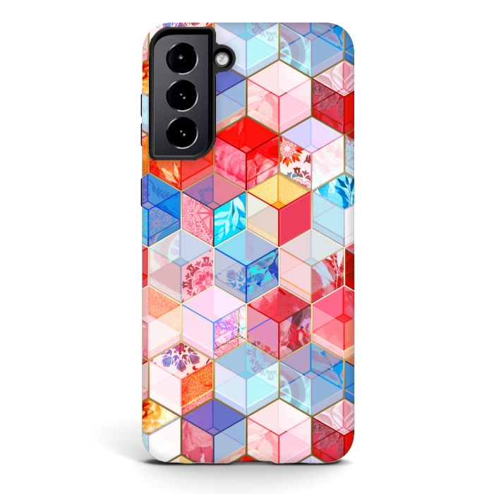 Galaxy S21 plus StrongFit Ruby and Topaz Kaleidoscope Cubes by Micklyn Le Feuvre
