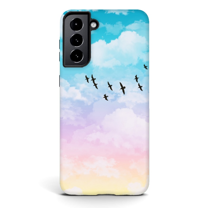 Galaxy S21 plus StrongFit Pastel Clouds with Birds by Julie Erin Designs