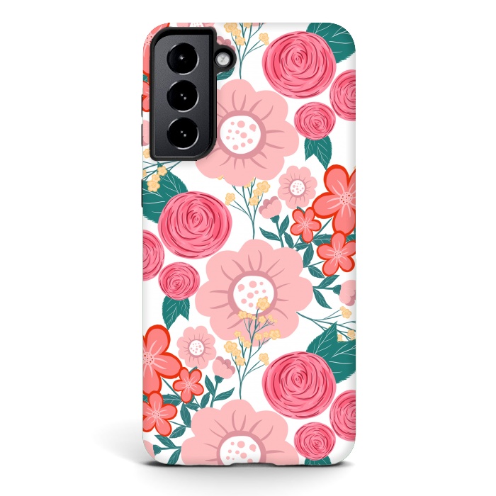 Galaxy S21 StrongFit Cute girly pink Hand Drawn Flowers design by InovArts