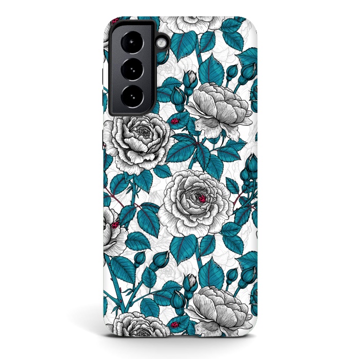 Galaxy S21 plus StrongFit  White roses and ladybugs by Katerina Kirilova