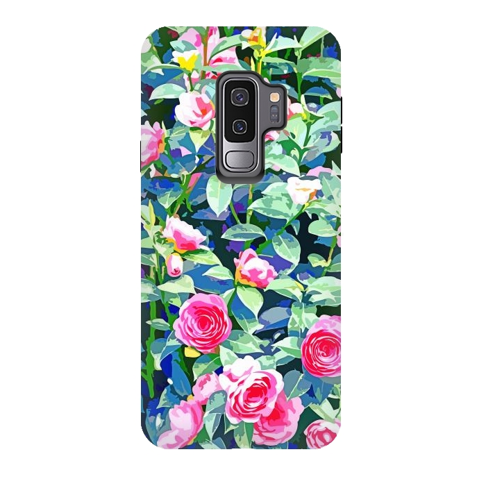 Galaxy S9 plus StrongFit Winter Rose | Botanical Floral Garden | Boho Vintage Plants Meadow Roses Painting by Uma Prabhakar Gokhale