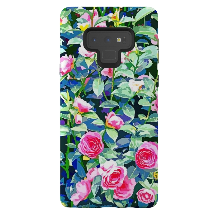 Galaxy Note 9 StrongFit Winter Rose | Botanical Floral Garden | Boho Vintage Plants Meadow Roses Painting by Uma Prabhakar Gokhale