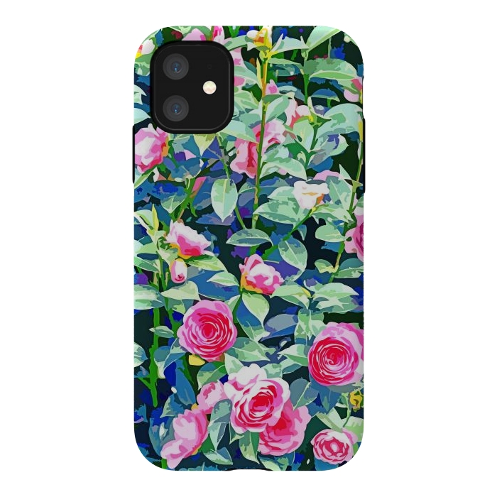 iPhone 11 StrongFit Winter Rose | Botanical Floral Garden | Boho Vintage Plants Meadow Roses Painting by Uma Prabhakar Gokhale