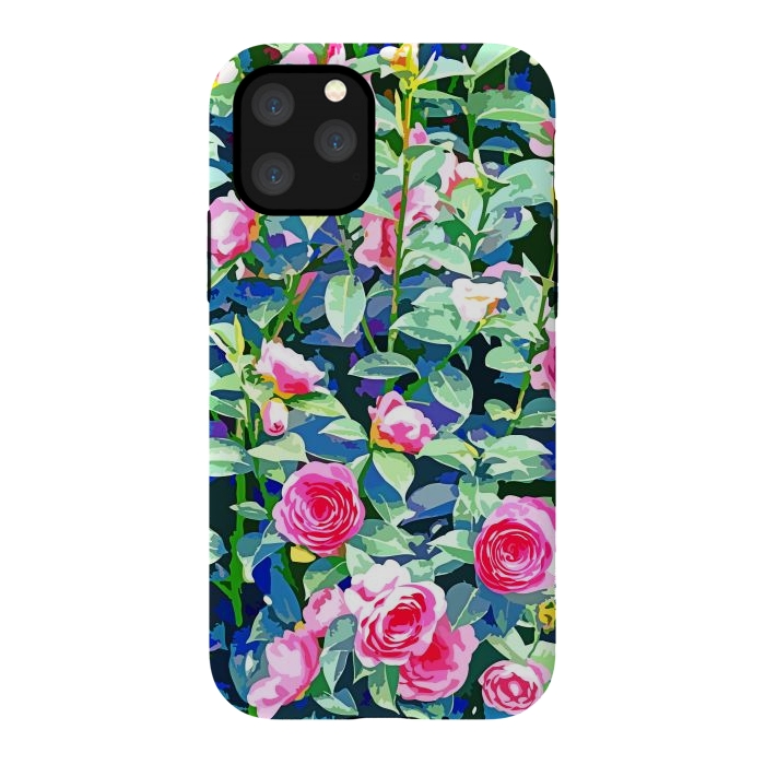 iPhone 11 Pro StrongFit Winter Rose | Botanical Floral Garden | Boho Vintage Plants Meadow Roses Painting by Uma Prabhakar Gokhale
