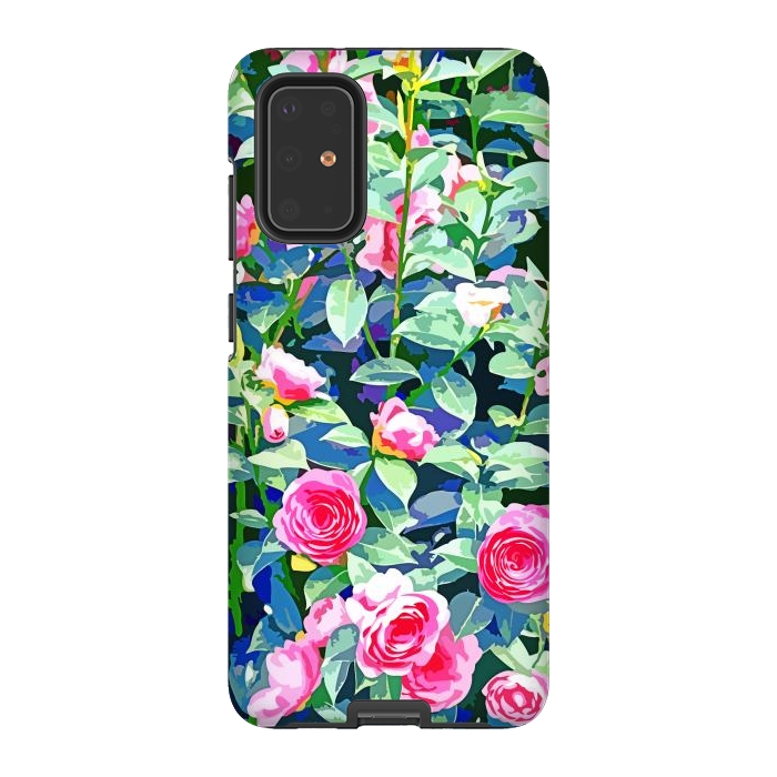 Galaxy S20 Plus StrongFit Winter Rose | Botanical Floral Garden | Boho Vintage Plants Meadow Roses Painting by Uma Prabhakar Gokhale