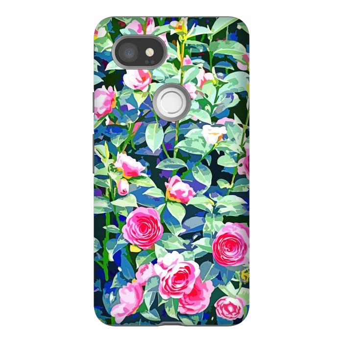 Pixel 2XL StrongFit Winter Rose | Botanical Floral Garden | Boho Vintage Plants Meadow Roses Painting by Uma Prabhakar Gokhale