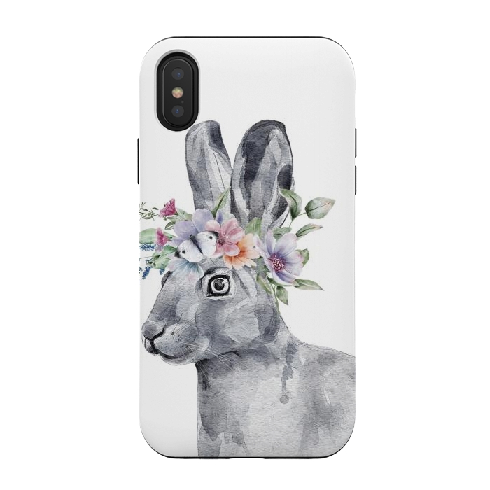 iPhone Xs / X StrongFit cute watercolor rabbit with flowers by haroulita
