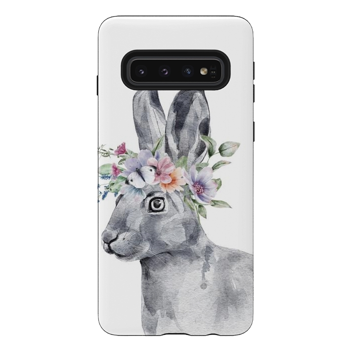 Galaxy S10 StrongFit cute watercolor rabbit with flowers by haroulita