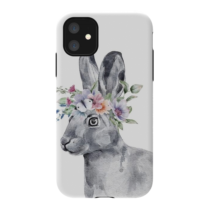 iPhone 11 StrongFit cute watercolor rabbit with flowers by haroulita