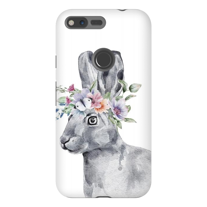 Pixel XL StrongFit cute watercolor rabbit with flowers by haroulita