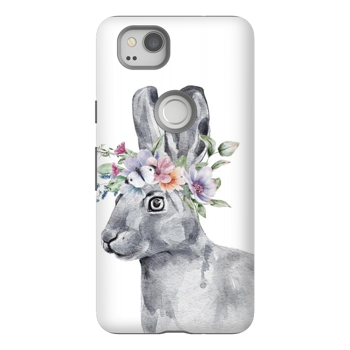 Pixel 2 StrongFit cute watercolor rabbit with flowers by haroulita