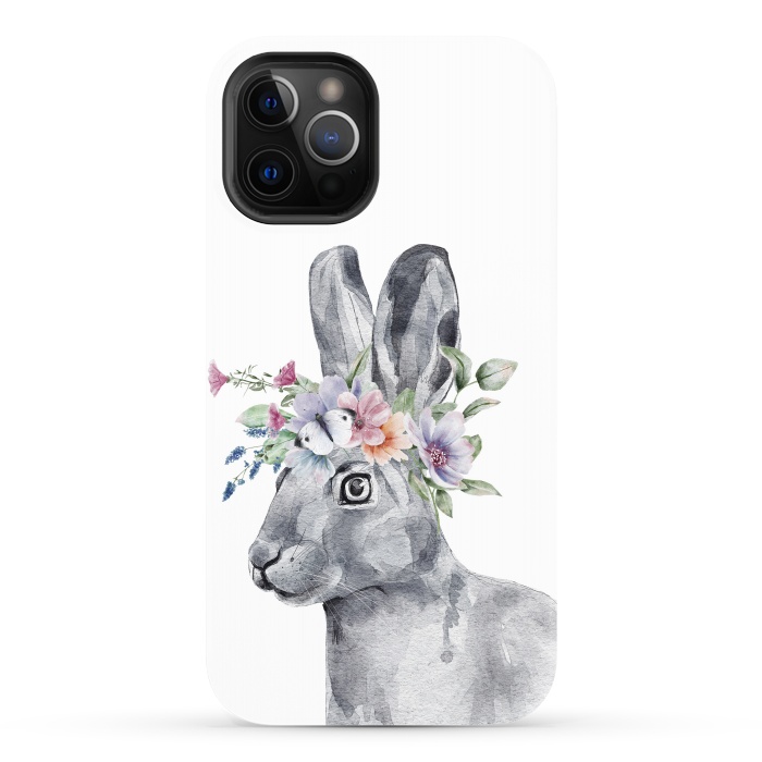 iPhone 12 Pro Max StrongFit cute watercolor rabbit with flowers by haroulita