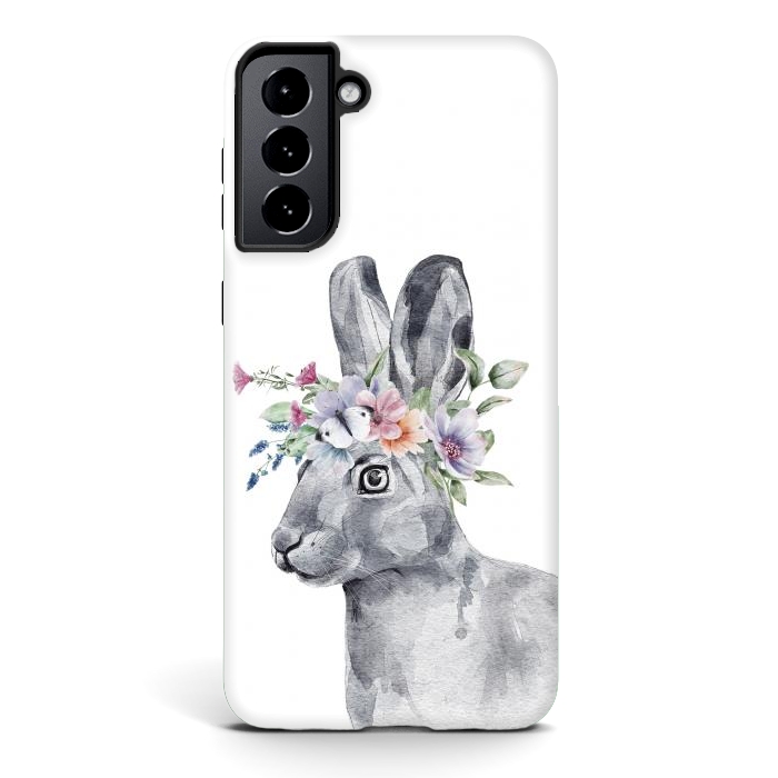 Galaxy S21 StrongFit cute watercolor rabbit with flowers by haroulita