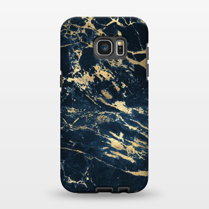 Galaxy S7 EDGE StrongFit dark blue gold marble by haroulita