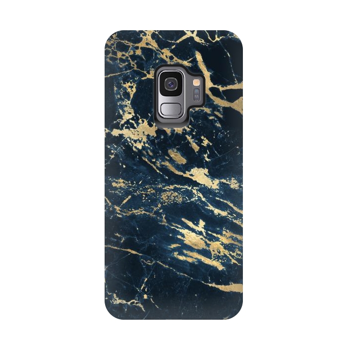 Galaxy S9 StrongFit dark blue gold marble by haroulita