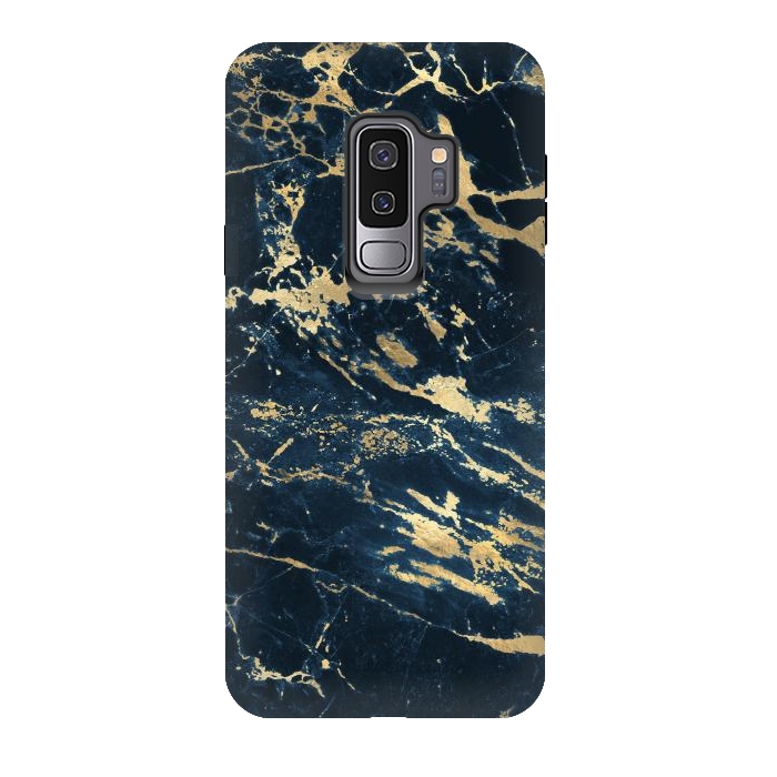 Galaxy S9 plus StrongFit dark blue gold marble by haroulita