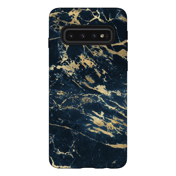 Galaxy S10 StrongFit dark blue gold marble by haroulita