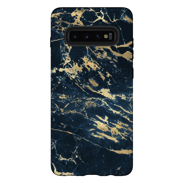 Galaxy S10 plus StrongFit dark blue gold marble by haroulita