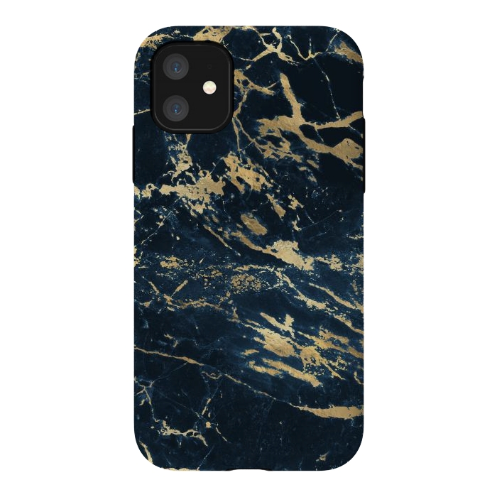iPhone 11 StrongFit dark blue gold marble by haroulita