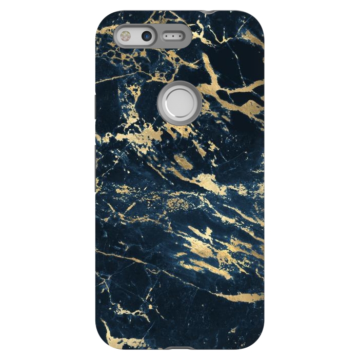 Pixel StrongFit dark blue gold marble by haroulita