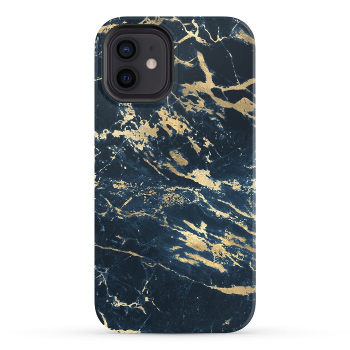 iPhone 12 StrongFit dark blue gold marble by haroulita
