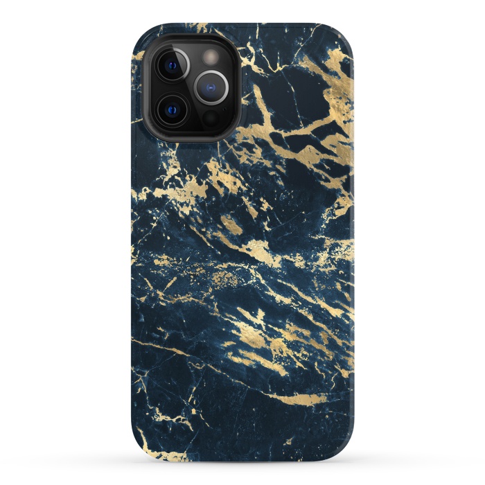 iPhone 12 Pro Max StrongFit dark blue gold marble by haroulita
