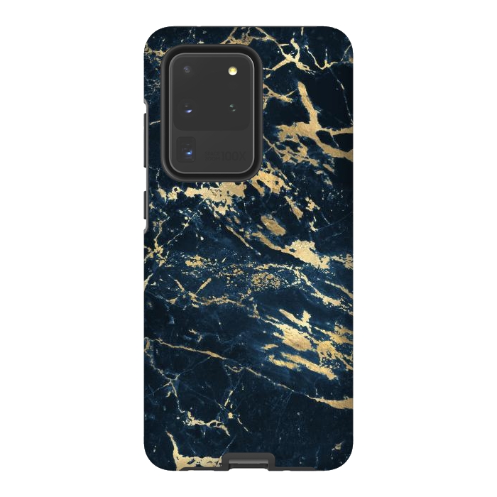Galaxy S20 Ultra StrongFit dark blue gold marble by haroulita