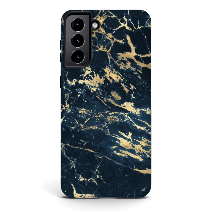 Galaxy S21 StrongFit dark blue gold marble by haroulita