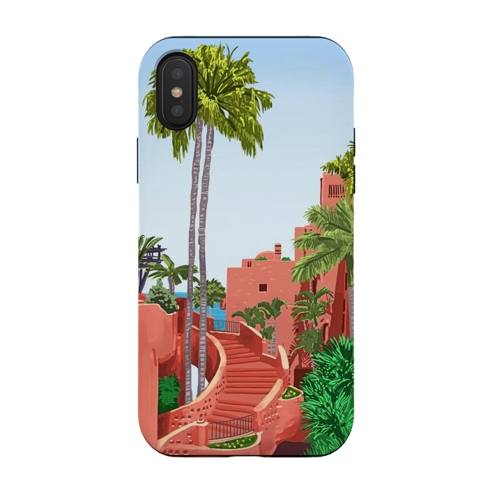 iPhone Xs / X StrongFit Tropical Architecture, Mexico Exotic Places Building Illustration Bohemian Painting Palm by Uma Prabhakar Gokhale